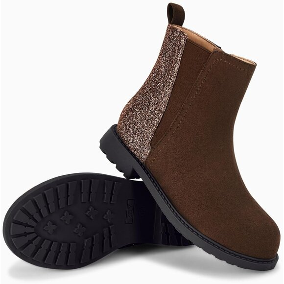 Girls Glitter Chocolate Ankle Boots Side Zipper Comfortable Chelsea Dress Boot - Picture 4 of 5